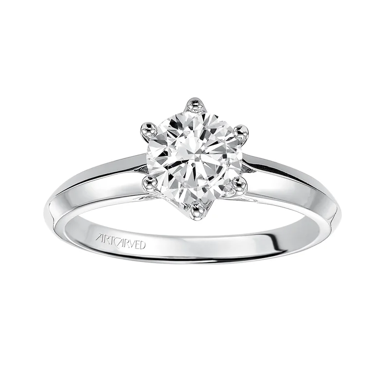 Stacy' Six Prong Solitaire Diamond Engagement Ring With Polished Knife Edge Band  - 31-V402ERW