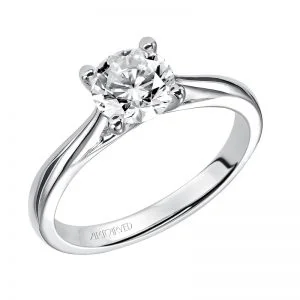 Lindsey' Solitaire Diamond Engagement Ring With Polished Band  - 31-V407ERW