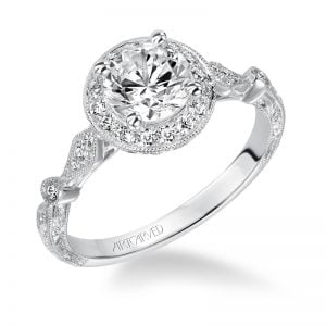 Crystal' Halo Hand Engraved Engagement Ring  - 31-V518ERW-E.00