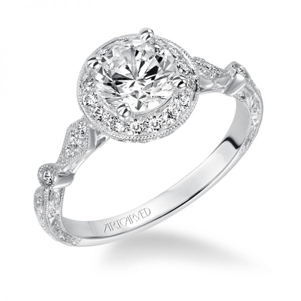 Crystal' Halo Hand Engraved Engagement Ring  - 31-V518ERW-E.00
