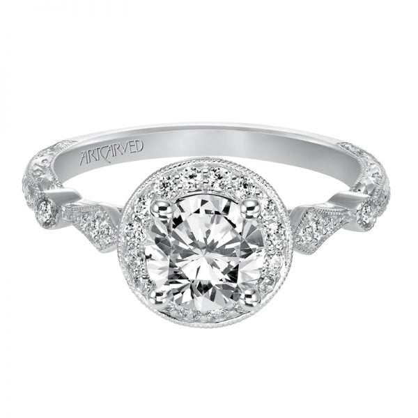 Crystal' Halo Hand Engraved Engagement Ring  - 31-V518ERW-E.00