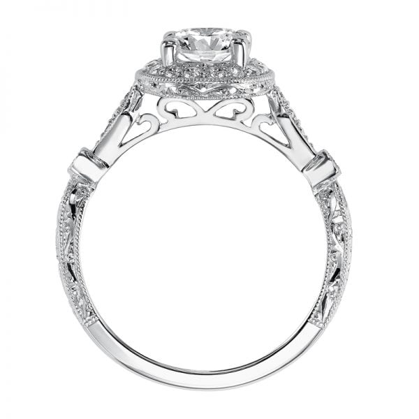 Crystal' Halo Hand Engraved Engagement Ring  - 31-V518ERW-E.00
