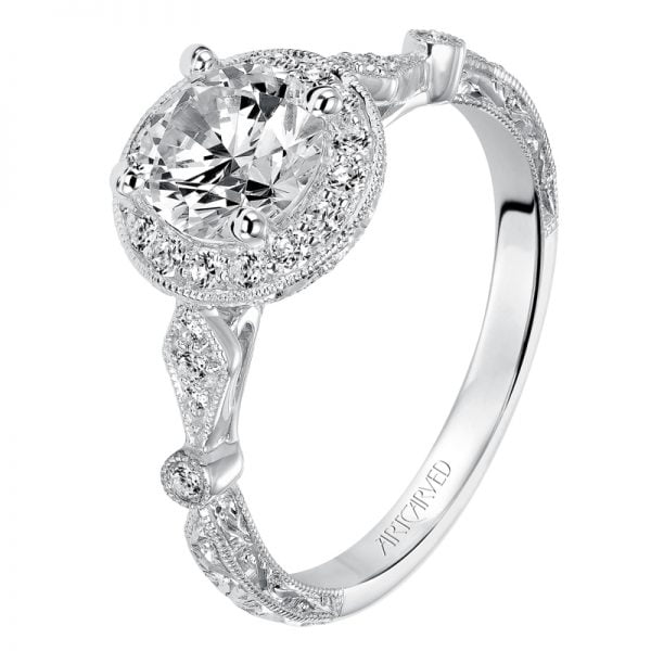 Crystal' Halo Hand Engraved Engagement Ring  - 31-V518ERW-E.00