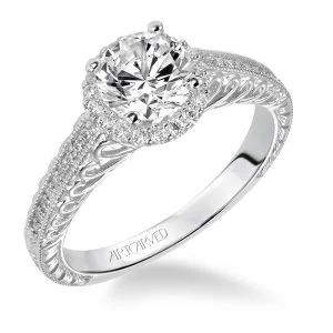Roseanne' Diamond Halo Engraved Engagement Ring  - 31-V530ERW-E.00