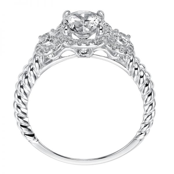Mandy' 3 Stone Halo Prong Set Engagement Ring  - 31-V548ERW-E.00
