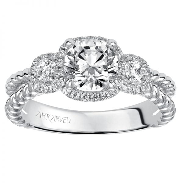 Mandy' 3 Stone Halo Prong Set Engagement Ring  - 31-V548ERW-E.00