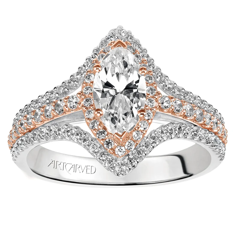 Dorsey' Two Tone Double Halo Engagement Ring  - 31-V549EMR-E.00