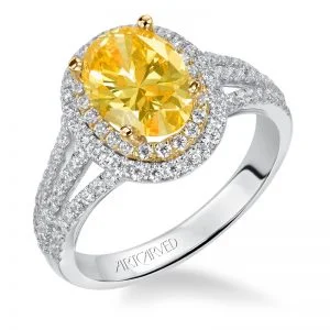 Lena' Double Halo Yellow Diamond Engagement Ring  - 31-V550HVA