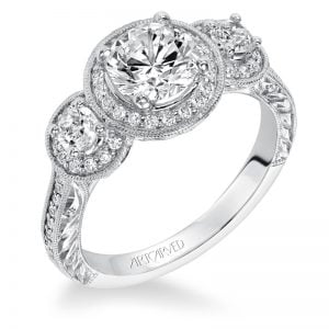 Ophelia' Vintage Inspired Diamond Halo Engagement Ring  - 31-V553ERW-E.00
