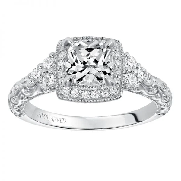 Alexandra' Vintage Inspired Diamond Cushion Halo Engagement Ring  - 31-V557FUW-E.00