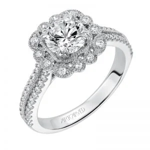 Jasmine' Vintage Inspired Halo Diamond Engagement Ring  - 31-V565ERW-E.00