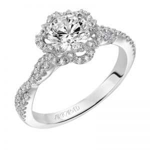Monique' Contemporary Floral Halo Diamond Engagement Ring  - 31-V566ERW-E.00