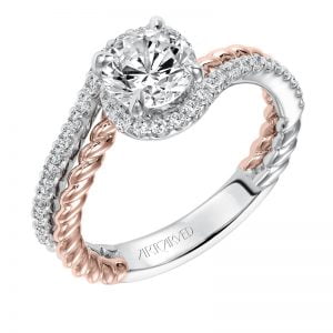 Nina' Contemporary Two Tone Halo Bypass Diamond Engagement Ring in White Gold  - 31-V573ERR-E.00