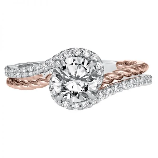 Nina' Contemporary Two Tone Halo Bypass Diamond Engagement Ring in White Gold  - 31-V573ERR-E.00
