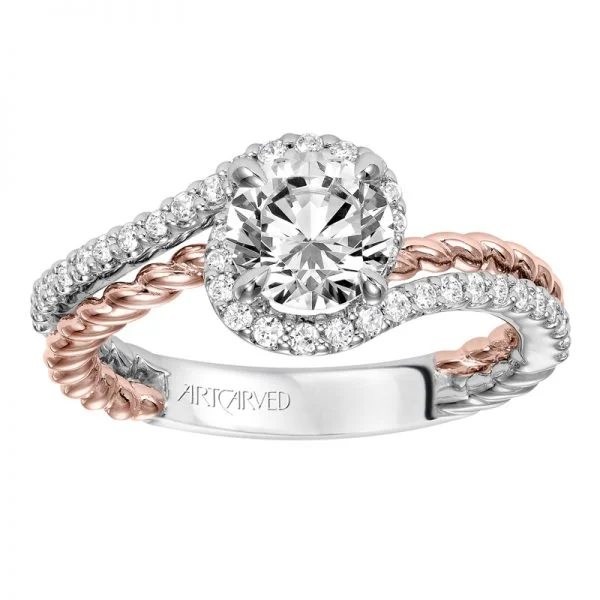 Nina' Contemporary Two Tone Halo Bypass Diamond Engagement Ring in White Gold  - 31-V573ERR-E.00