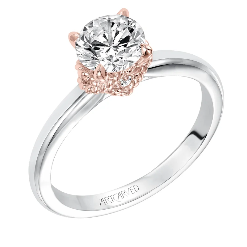 Clarice' Modern Classic Two-Tone Solitaire Diamond Engagement Ring in Rose Gold  - 31-V584ERR-E.00