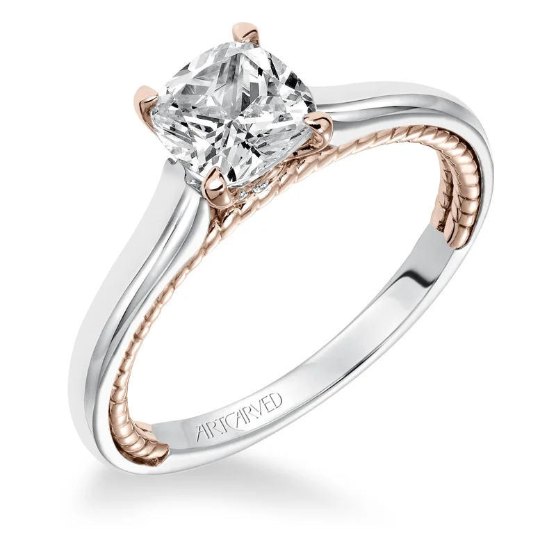 Cameron' Diamond Two Tone Solitaire with Surprise Diamonds and Rope Detail Engagement Ring - 31-V589FUR-E.00