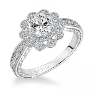 Primrose' Halo Hand Engraved Diamond Engagement Ring  - 31-V627ERW-E.00