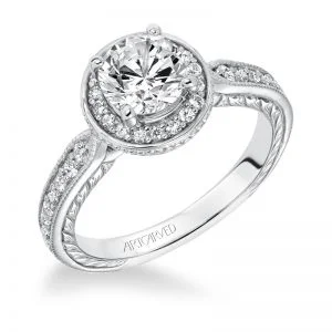 Jemima' Halo Hand Engraved Diamond Engagement Ring  - 31-V628ERW-E.00
