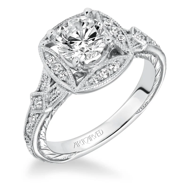 Lorraine' Hand Engraved Diamond Halo Engagement Ring  - 31-V629ERW-E.00