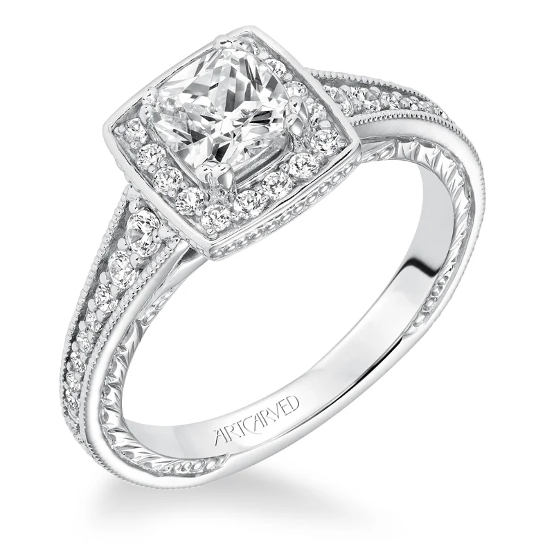 Millicent' Hand Engraved Diamond Halo Engagement Ring  - 31-V630EUW-E.00