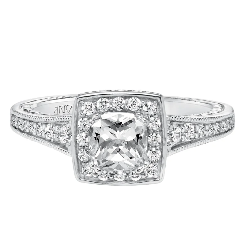 Millicent' Hand Engraved Diamond Halo Engagement Ring  - 31-V630EUW-E.00