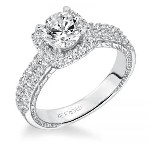 Eugenie' Halo Hand Engraved Diamond Engagement Ring  - 31-V631ERW-E.00