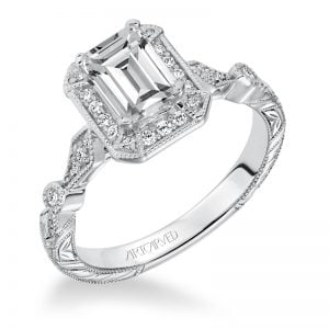 Georgina' Halo Hand Engraved Diamond Engagement Ring - 31-V634EEW-E.00