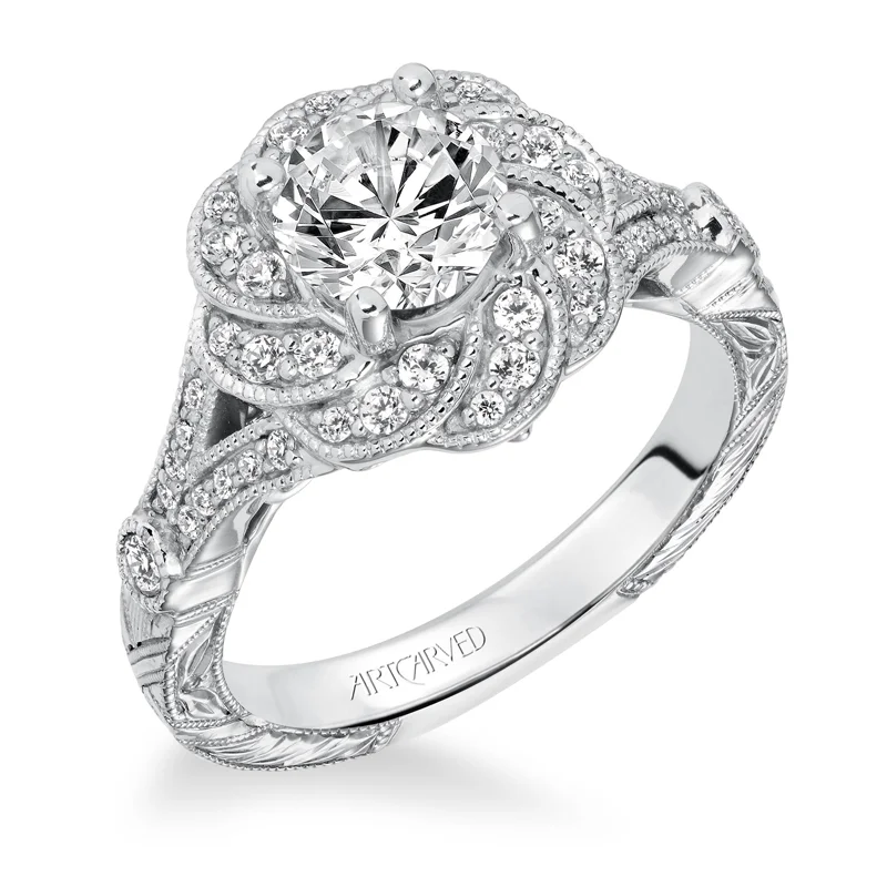 Matilda' Halo Hand Engraved Diamond Engagement Ring - 31-V636FRW-E.00
