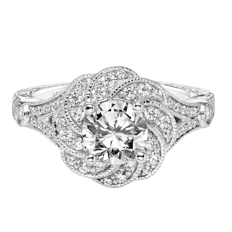 Matilda' Halo Hand Engraved Diamond Engagement Ring - 31-V636FRW-E.00