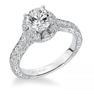 Winslet' Halo Hand Engraved Diamond Engagement Ring  - 31-V637ERW-E.00