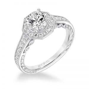 Perla' Vintage Halo Diamond Engagement Ring  - 31-V687ERW-E.00