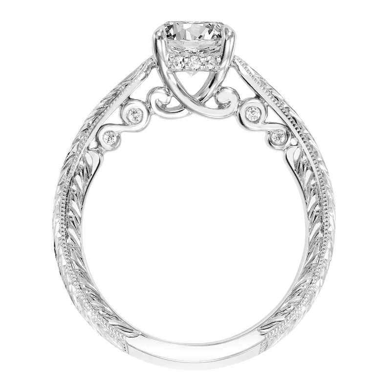 Anwen' Vintage Diamond Solitaire Knife Edge Hand Engraved Engagement Ring - 31-V690ERW-E.00