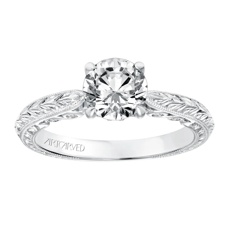 Anwen' Vintage Diamond Solitaire Knife Edge Hand Engraved Engagement Ring - 31-V690ERW-E.00