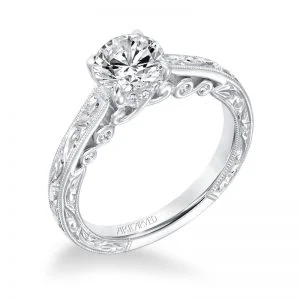 Amal' Vintage Diamond Solitaire Hand Engraved Engagement Ring - 31-V692ERW-E.00