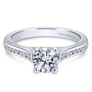14k White Gold Petite Contemporary Engagement Ring