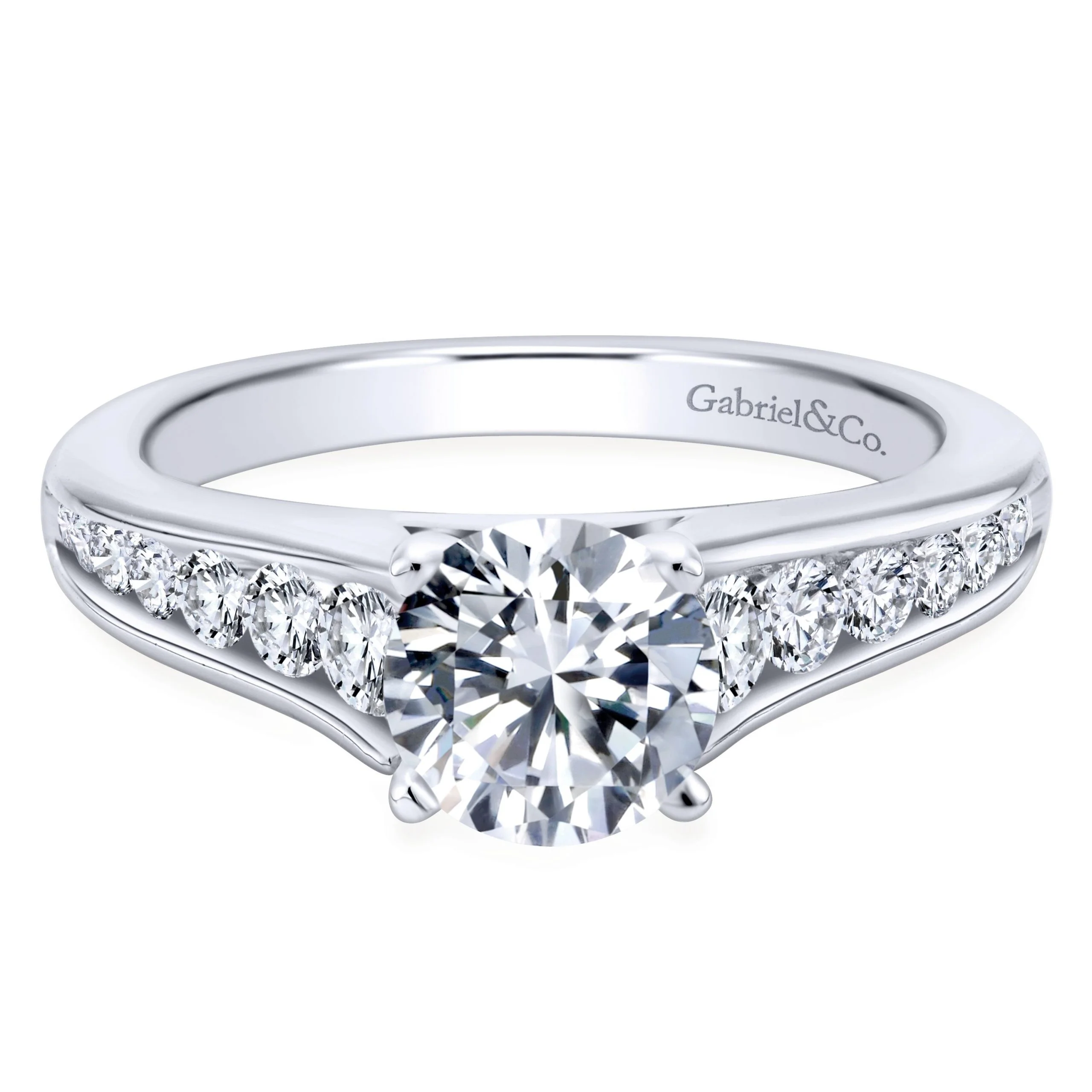 14k White Gold Contemporary Round Cut Diamond Engagement Ring