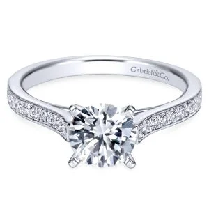 14k White Gold Round Straight Diamond Engagement Ring
