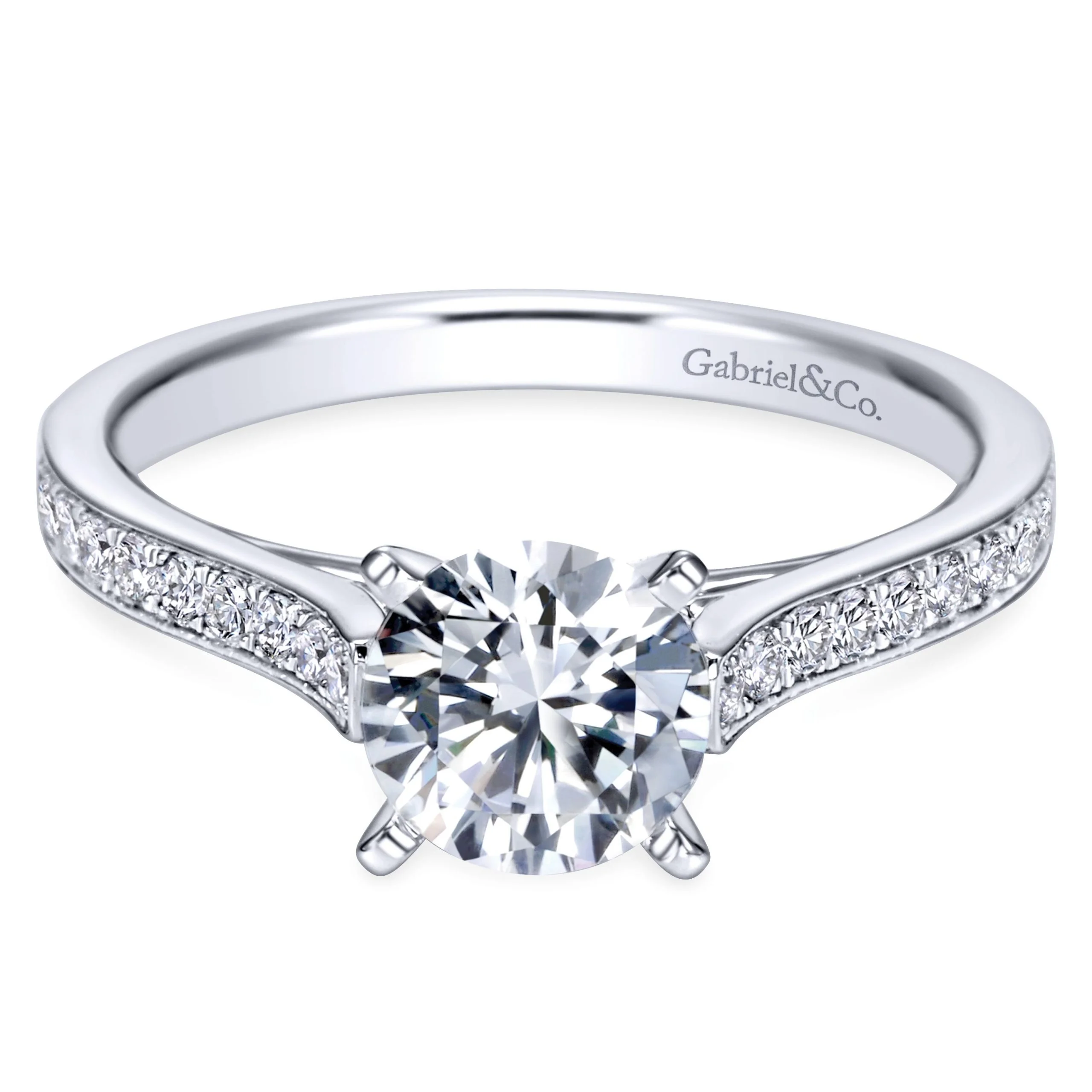 14k White Gold Round Straight Diamond Engagement Ring
