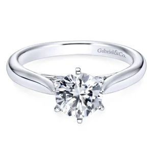 14k White Gold Round Solitaire Diamond Engagement Ring
