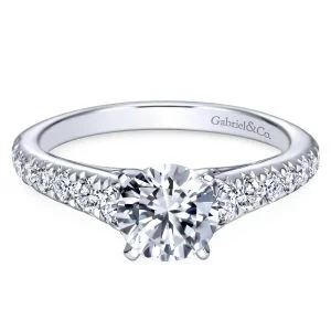 14k White Gold Round Straight Diamond Engagement Ring