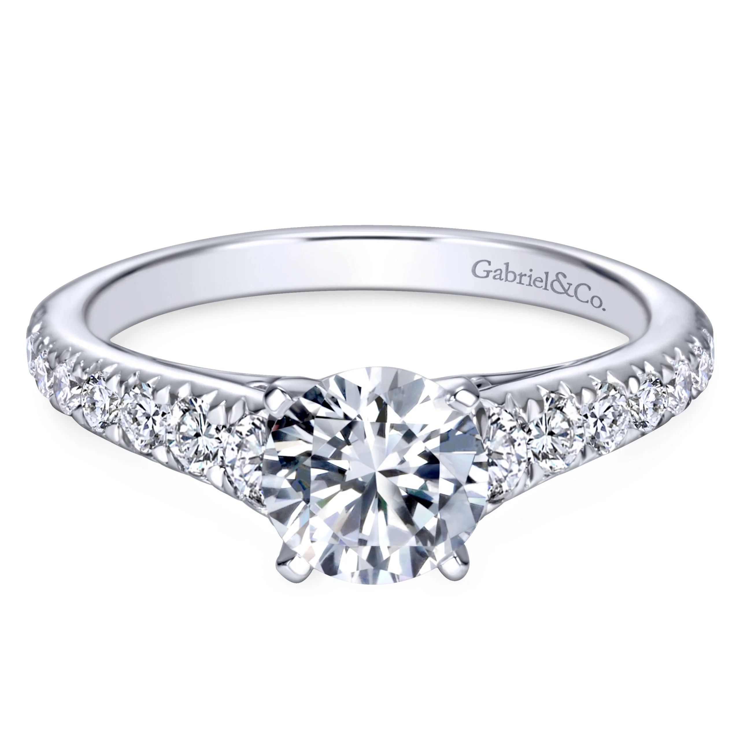 14k White Gold Round Straight Diamond Engagement Ring