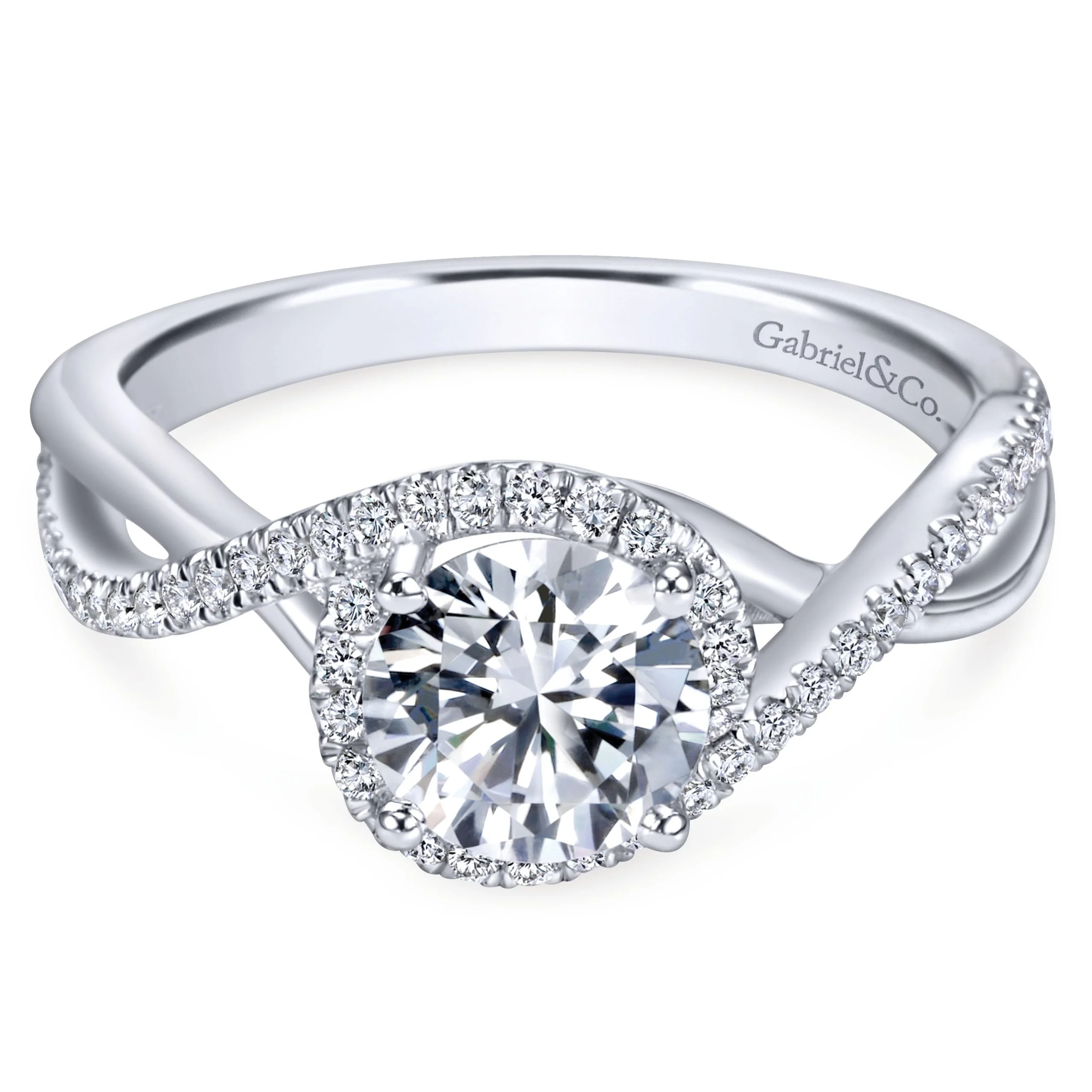 14k White Gold Diamond Criss Cross Contemporary Engagement Ring
