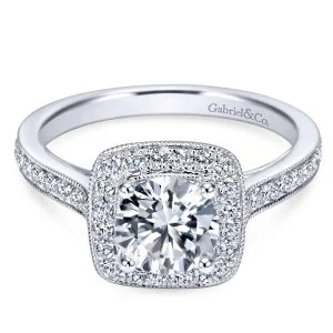 14k White Gold Shining Halo Victorian Engagement Ring
