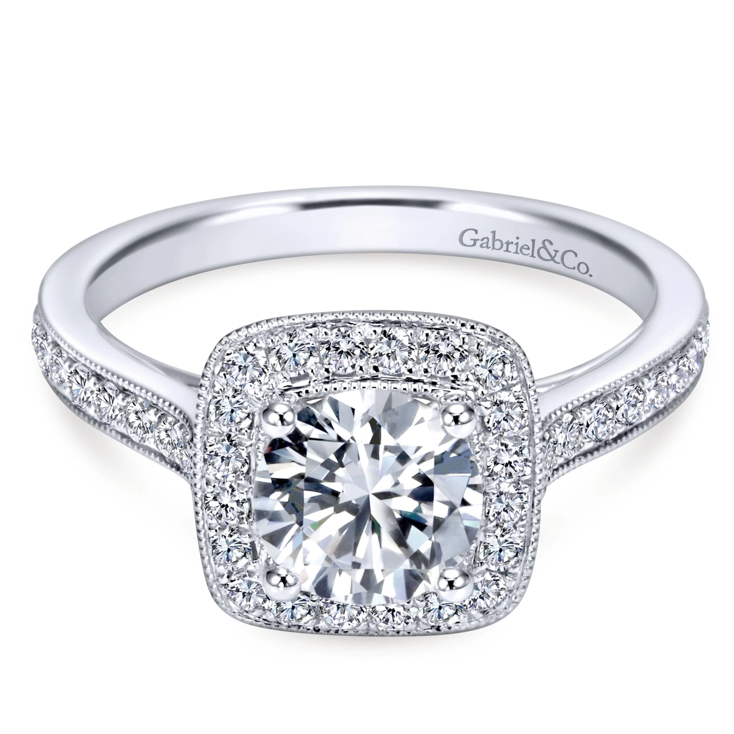 14k White Gold Shining Halo Victorian Engagement Ring