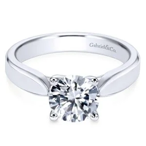 14K White Gold Contemporary Solitaire Engagement Ring