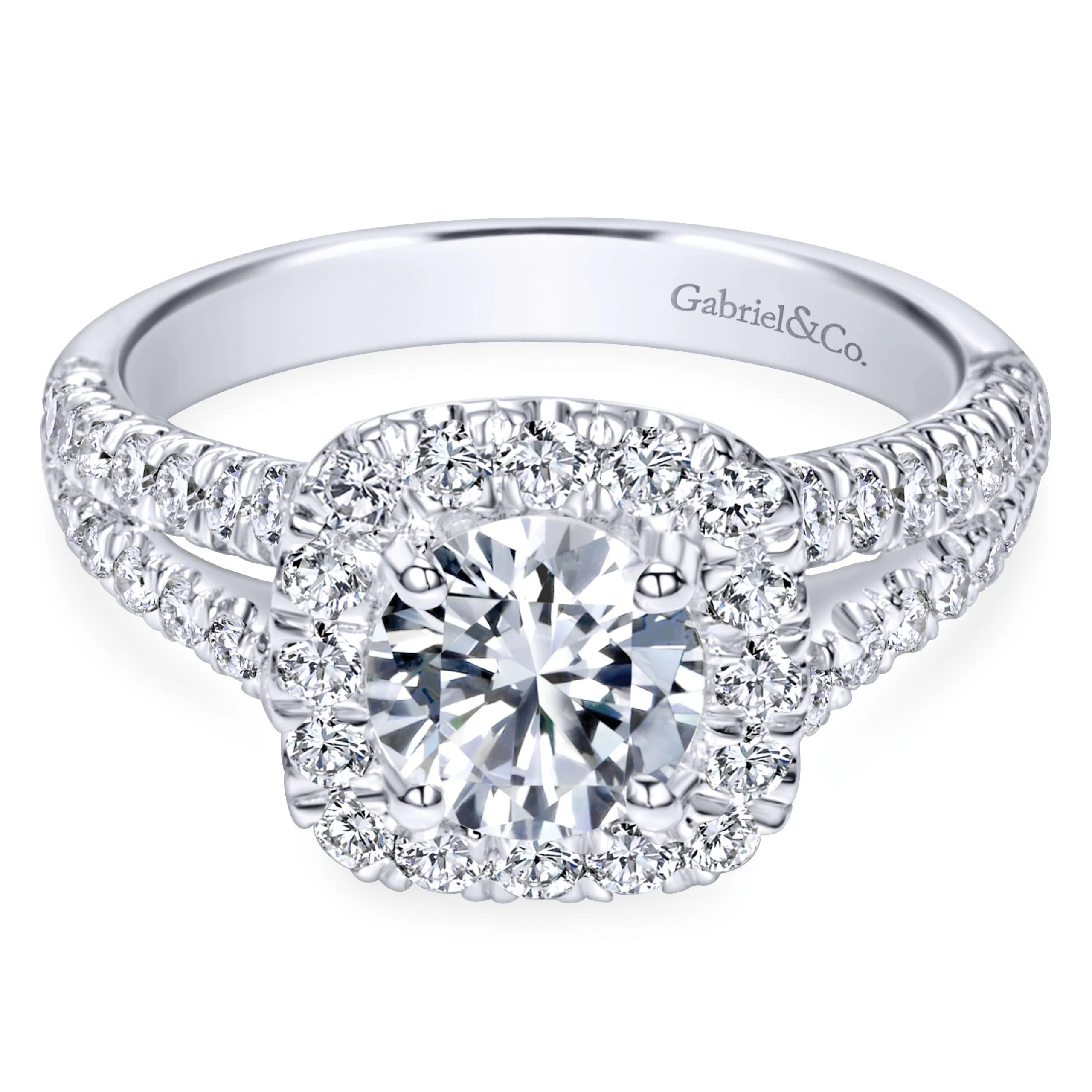 14K White Gold Halo Diamond Contemporary Engagement Ring