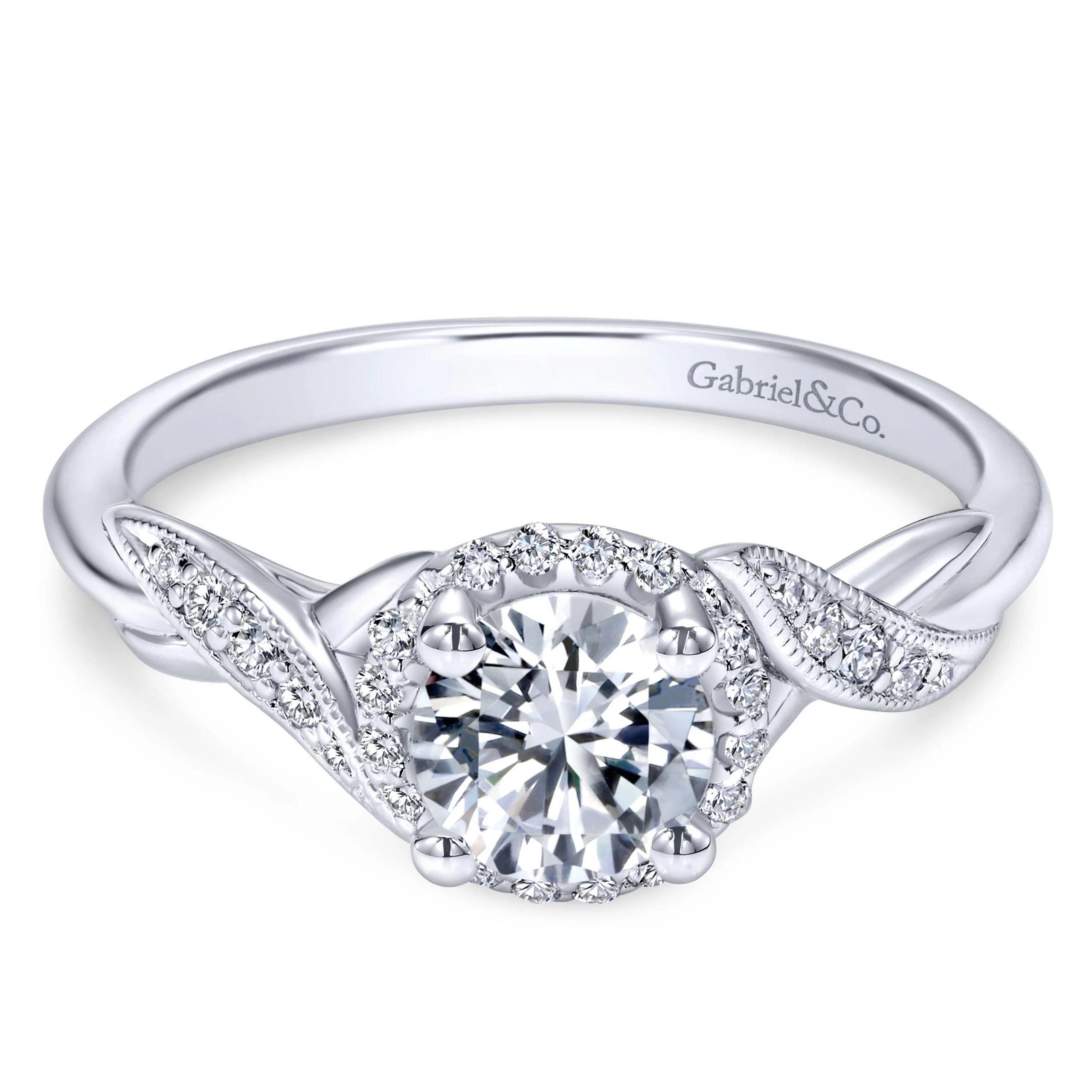 14K White Gold Contemporary Round Cut Engagement Ring