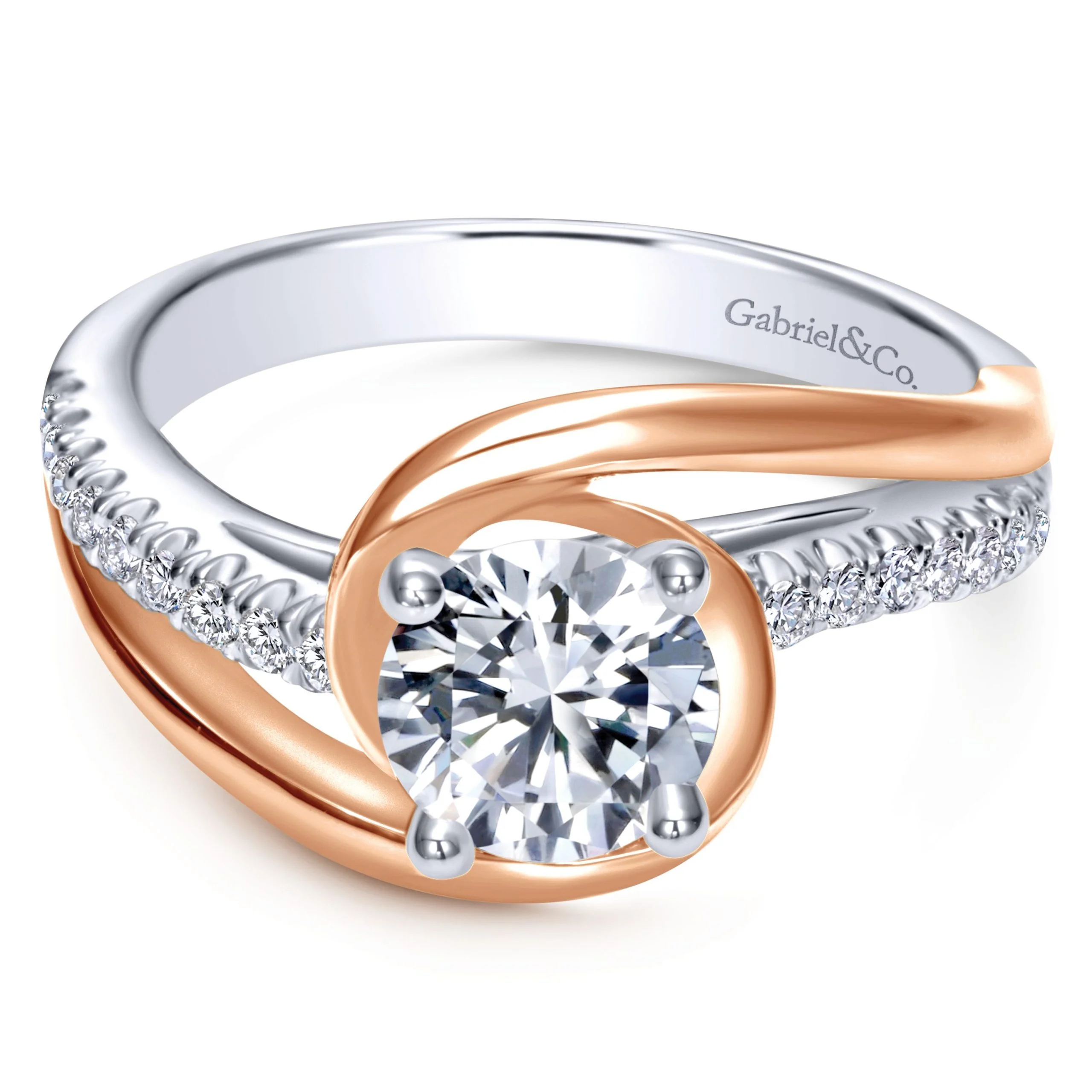 14k White/Pink Gold Twist Contemporary Engagement Ring