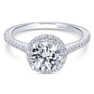 14k White Gold Mesmerizing Halo Contemporary Engagement Ring